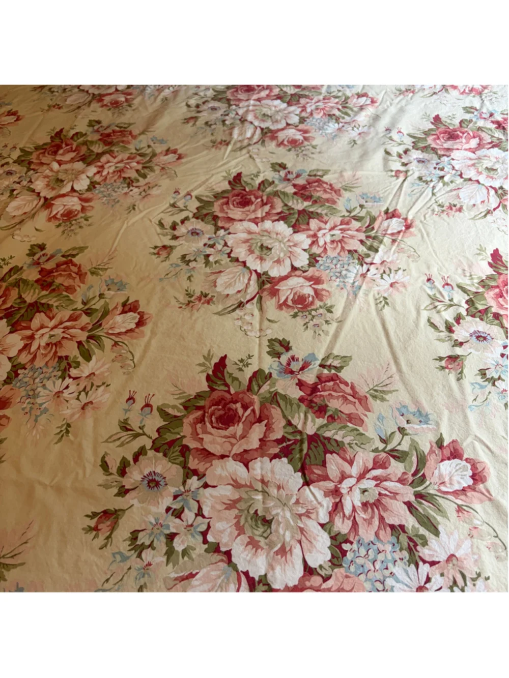 Vintage Ralph Lauren Full Size Flat Sheet Brown Pink Floral Double Cutter Fabric
